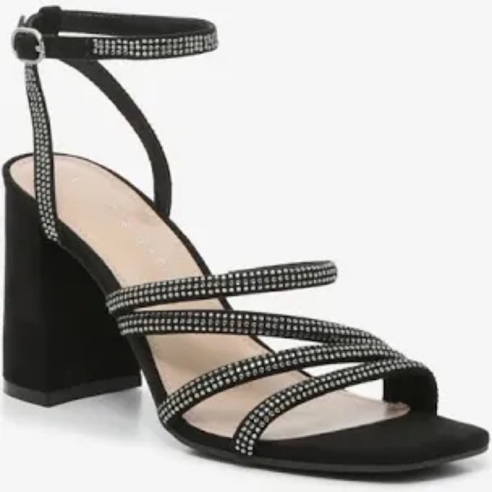 Kelly and Katie Black Rhinestone Block Heel 7.5